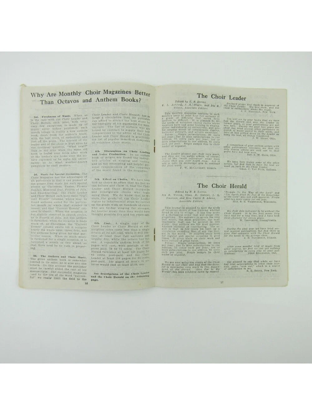 Sheet Music Catalog Sacred Choir Sunday School Lorenz Publishing Co Antique 1910